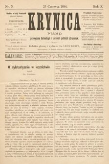 Krynica : pismo poświęcone balneologii i sprawom polskich zdrojowisk. 1894, nr 3