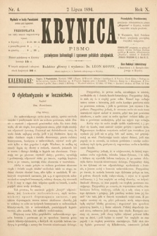 Krynica : pismo poświęcone balneologii i sprawom polskich zdrojowisk. 1894, nr 4