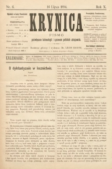 Krynica : pismo poświęcone balneologii i sprawom polskich zdrojowisk. 1894, nr 6