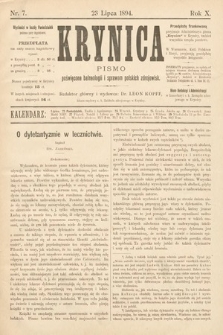 Krynica : pismo poświęcone balneologii i sprawom polskich zdrojowisk. 1894, nr 7