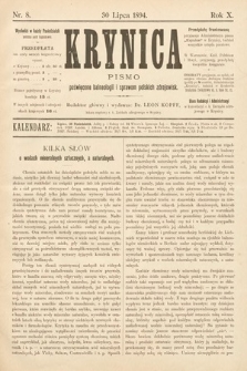 Krynica : pismo poświęcone balneologii i sprawom polskich zdrojowisk. 1894, nr 8