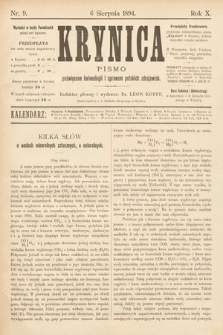 Krynica : pismo poświęcone balneologii i sprawom polskich zdrojowisk. 1894, nr 9