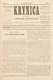Krynica : pismo poświęcone balneologii i sprawom polskich zdrojowisk. 1894, nr 10