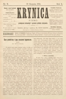Krynica : pismo poświęcone balneologii i sprawom polskich zdrojowisk. 1894, nr 11
