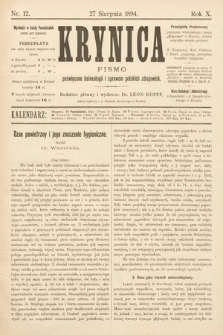 Krynica : pismo poświęcone balneologii i sprawom polskich zdrojowisk. 1894, nr 12