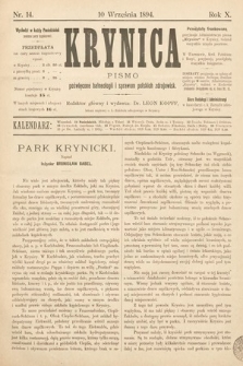 Krynica : pismo poświęcone balneologii i sprawom polskich zdrojowisk. 1894, nr 14