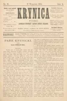 Krynica : pismo poświęcone balneologii i sprawom polskich zdrojowisk. 1894, nr 15
