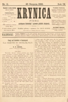 Krynica : pismo poświęcone balneologii i sprawom polskich zdrojowisk. 1893, nr 11