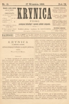 Krynica : pismo poświęcone balneologii i sprawom polskich zdrojowisk. 1893, nr 15