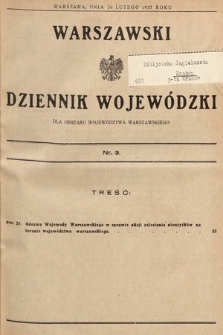 Warszawski Dziennik Wojewódzki : dla obszaru Województwa Warszawskiego. 1937, nr 3
