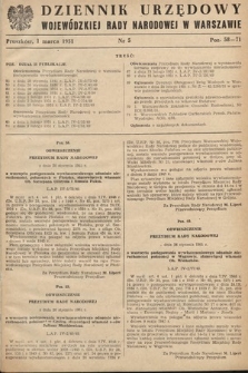 Dziennik Urzędowy Wojewódzkiej Rady Narodowej w Warszawie. 1951, nr 5