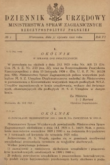 Dziennik Urzędowy Ministerstwa Spraw Zagranicznych Rzeczypospolitej Polskiej. 1925, nr 1