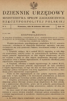 Dziennik Urzędowy Ministerstwa Spraw Zagranicznych Rzeczypospolitej Polskiej. 1926, nr 4