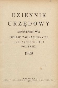 Dziennik Urzędowy Ministerstwa Spraw Zagranicznych Rzeczypospolitej Polskiej. 1929, skorowidz