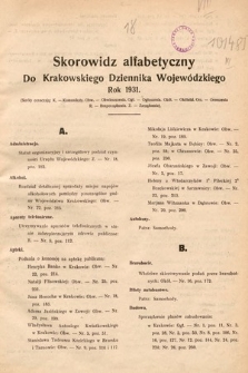 Krakowski Dziennik Wojewódzki. 1931, skorowidz alfabetyczny