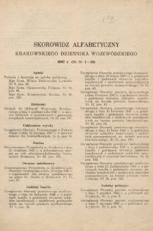 Krakowski Dziennik Wojewódzki. 1947, skorowidz alfabetyczny