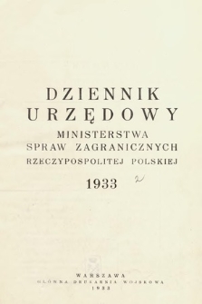 Dziennik Urzędowy Ministerstwa Spraw Zagranicznych Rzeczypospolitej Polskiej. 1933, skorowidz