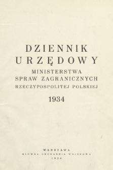 Dziennik Urzędowy Ministerstwa Spraw Zagranicznych Rzeczypospolitej Polskiej. 1934, skorowidz