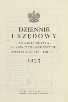 Dziennik Urzędowy Ministerstwa Spraw Zagranicznych Rzeczypospolitej Polskiej. 1935, skorowidz