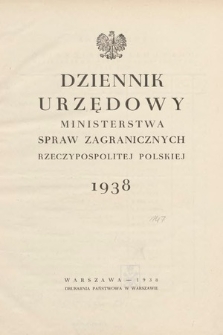 Dziennik Urzędowy Ministerstwa Spraw Zagranicznych Rzeczypospolitej Polskiej. 1938, skorowidz