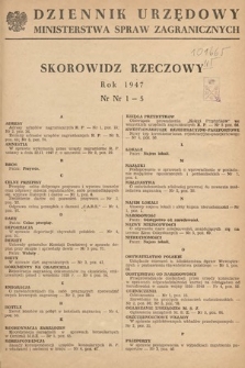Dziennik Urzędowy Ministerstwa Spraw Zagranicznych. 1947, skorowidz rzeczowy