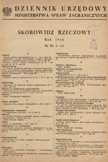 Dziennik Urzędowy Ministerstwa Spraw Zagranicznych. 1948, skorowidz rzeczowy