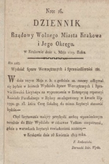 Dziennik Rządowy Wolnego Miasta Krakowa i Jego Okręgu. 1819, nr 16