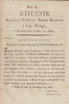 Dziennik Rządowy Wolnego Miasta Krakowa i Jego Okręgu. 1819, nr 18