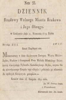 Dziennik Rządowy Wolnego Miasta Krakowa i Jego Okręgu. 1819, nr 33