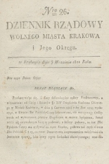 Dziennik Rządowy Wolnego Miasta Krakowa i Jego Okręgu. 1822, nr 26