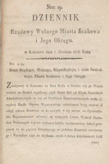 Dziennik Rządowy Wolnego Miasta Krakowa i Jego Okręgu. 1816, nr 19