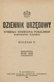 Dziennik Urzędowy Wydziału Oświecenia Publicznego Województwa Śląskiego. 1928, skorowidz