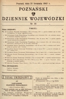 Poznański Dziennik Wojewódzki. 1947, nr 14