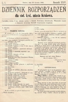 Dziennik Rozporządzeń dla Stoł. Król. Miasta Krakowa. 1903, L. 1