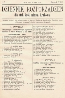 Dziennik Rozporządzeń dla Stoł. Król. Miasta Krakowa. 1903, L. 5