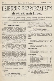 Dziennik Rozporządzeń dla Stoł. Król. Miasta Krakowa. 1916, nr 8