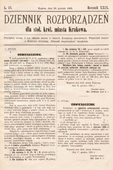 Dziennik Rozporządzeń dla Stoł. Król. Miasta Krakowa. 1908, L. 15