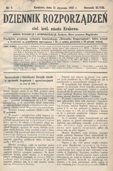 Dziennik Rozporządzeń dla Stoł. Król. Miasta Krakowa. 1927, nr 1