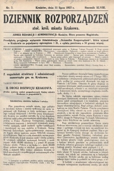 Dziennik Rozporządzeń dla Stoł. Król. Miasta Krakowa. 1927, nr 7