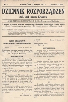 Dziennik Rozporządzeń dla Stoł. Król. Miasta Krakowa. 1927, nr 8