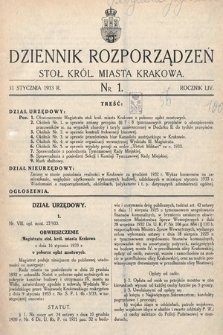 Dziennik Rozporządzeń dla Stoł. Król. Miasta Krakowa. 1933, nr 1