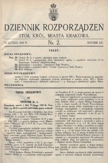 Dziennik Rozporządzeń dla Stoł. Król. Miasta Krakowa. 1933, nr 2