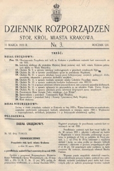 Dziennik Rozporządzeń dla Stoł. Król. Miasta Krakowa. 1933, nr 3