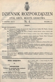 Dziennik Rozporządzeń dla Stoł. Król. Miasta Krakowa. 1933, nr 4