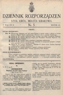 Dziennik Rozporządzeń dla Stoł. Król. Miasta Krakowa. 1933, nr 5