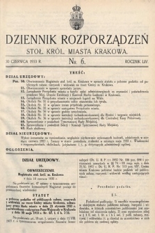 Dziennik Rozporządzeń dla Stoł. Król. Miasta Krakowa. 1933, nr 6