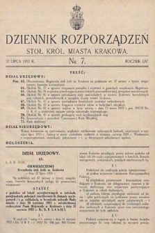 Dziennik Rozporządzeń dla Stoł. Król. Miasta Krakowa. 1933, nr 7