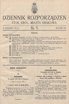 Dziennik Rozporządzeń dla Stoł. Król. Miasta Krakowa. 1933, nr 9