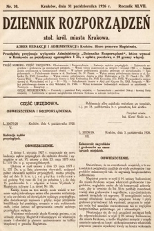 Dziennik Rozporządzeń Stoł. Król. Miasta Krakowa. 1926, nr 10
