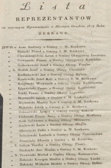 Dziennik Rządowy Wolnego Miasta Krakowa i Jego Okręgu. 1819, Lista Reprezentantów